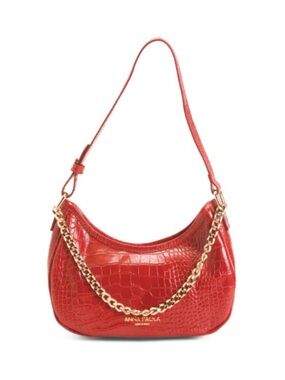 Anna Paola Leather Crescent Moon Shoulder Bag With Chain NWT